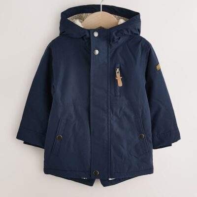 Navy Waterproof Borg Lined Parka Coat