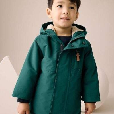 Forest Green Waterproof Borg Lined Parka Coat