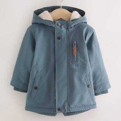 Grey Waterproof Borg Lined Parka Coat