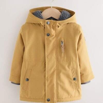 Ochre Yellow Waterproof Borg Lined Parka Coat