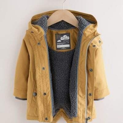 Ochre Yellow Waterproof Borg Lined Parka Coat