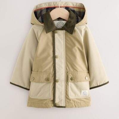 Neutral Brown Hooded Cord Collar Shower Resistant Coat