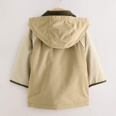 Neutral Brown Hooded Cord Collar Shower Resistant Coat