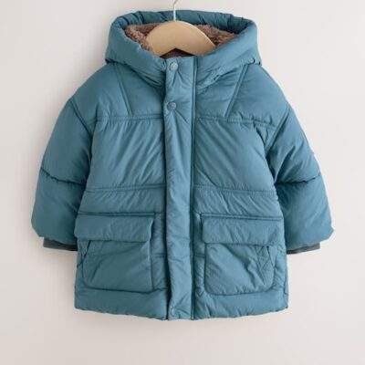 Blue Borg Lined Padded Shower Resistant Coat