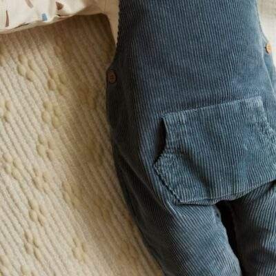 Mid Blue Cord Dungarees and Bodysuit Baby Set