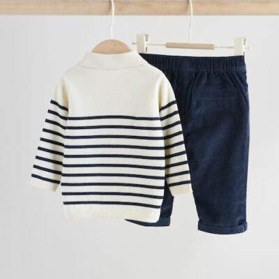 Navy Stripe Baby Knitted Top and Trousers Set