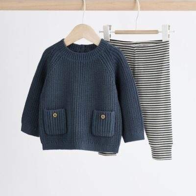Blue Baby Knitted Jumper and Leggings Set