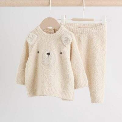 Neutral Bear Baby Knitted Jumper and Leggings Set