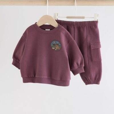Burgundy Red Bear Baby Sweatshirt and Joggers Set
