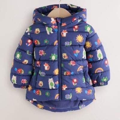 Navy Character Shower Resistant Fleece Lined Hooded Padded Coat