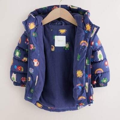 Navy Character Shower Resistant Fleece Lined Hooded Padded Coat