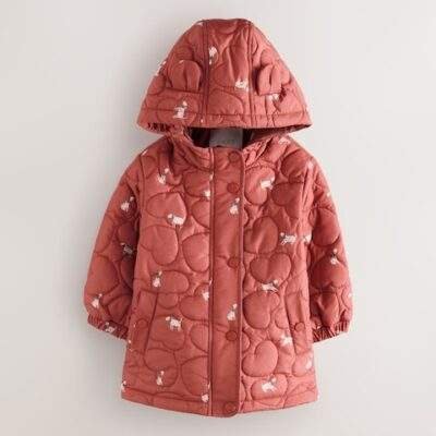 Rust Red Shower Resistant Heart Quilt Coat