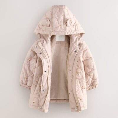 Lilac Purple Shower Resistant Heart Quilt Coat