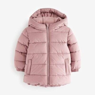 Pink Shower Resistant Fleece Lined Hooded Padded Coat