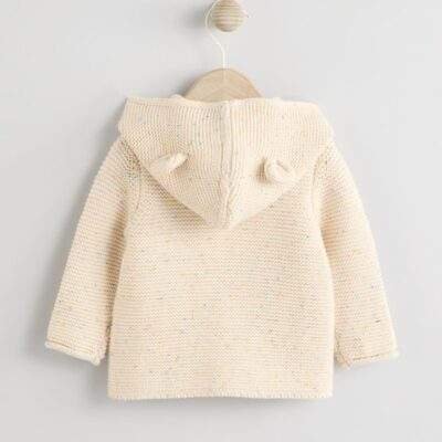Ecru Neppy Knitted Hooded Baby Cardigan
