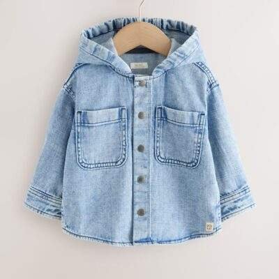Mid Blue Denim Hooded Overshirt