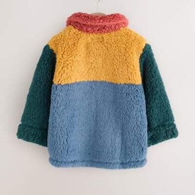 Blue/Yellow Bright Colorblock Borg Fleece Shacket