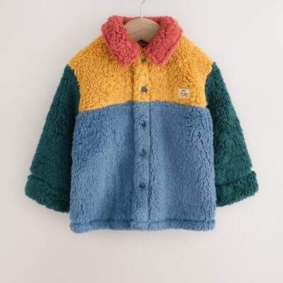 Blue/Yellow Bright Colorblock Borg Fleece Shacket