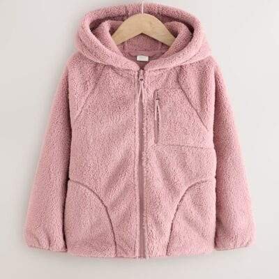 Pink Hooded Zip Fleece Jacket