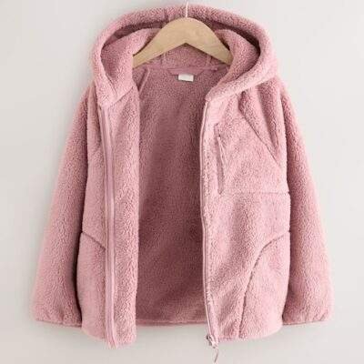 Pink Hooded Zip Fleece Jacket