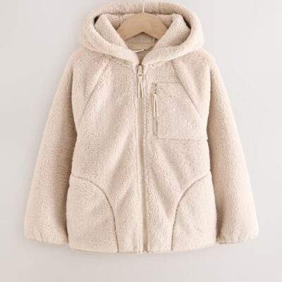 Neutral Hooded Zip Fleece Jacket