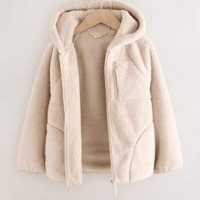 Neutral Hooded Zip Fleece Jacket