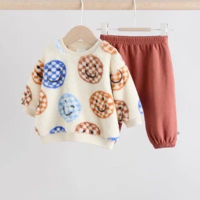 Blue Checkerboard Faces Baby Fleece Top and Joggers Set (0mths-2yrs)