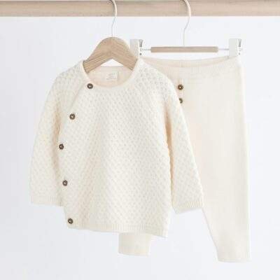 White Knitted Jumper And Trouser Baby Set