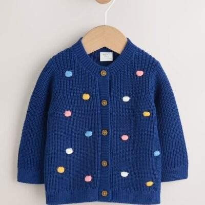 Navy and Multi Colour Bobble Baby Knitted Cardigan