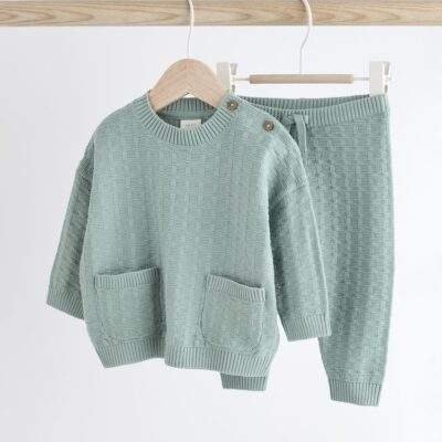 Mineral Baby Textured Knitted 100% Cotton Jumper and Leggings Set