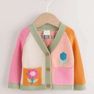 Bright Colour Block Embroidered Baby Cardigan