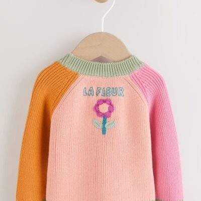 Bright Colour Block Embroidered Baby Cardigan