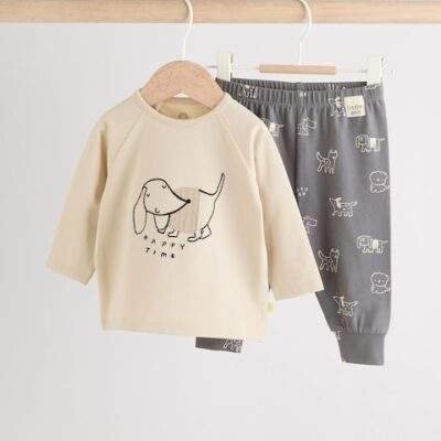 Monochrome Dog Top and Leggings 2 Piece Baby Set