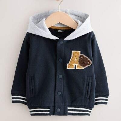 Navy Blue Bear Jersey Bomber Jacket