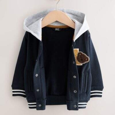 Navy Blue Bear Jersey Bomber Jacket