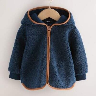 Navy Blue Hooded Fleece Zip Through Jacket