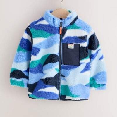 Blue/White Patterned Zip Through Fleece