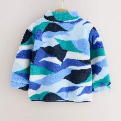 Blue/White Patterned Zip Through Fleece