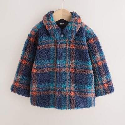 Navy Check Borg Fleece Shacket