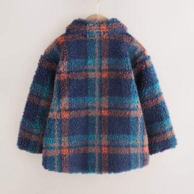 Navy Check Borg Fleece Shacket