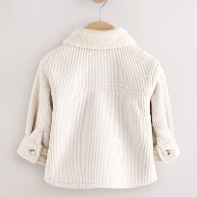 Ecru White Borg Lined Corduroy Shacket
