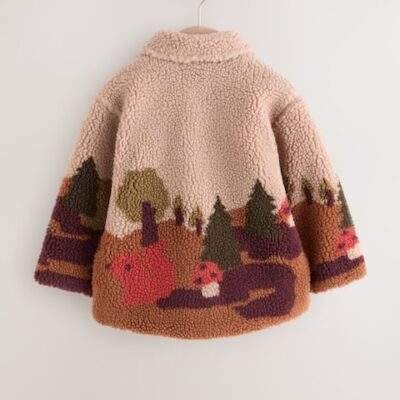 Neutral Scenic Print Borg Fleece Shacket