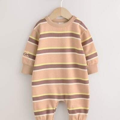 Rust Brown Stripe Baby Sweat Romper
