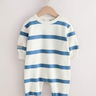 Blue Stripe Baby Sweat Romper