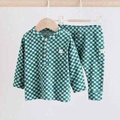 Green Checkerboard Top and Leggings 2 Piece Baby Set