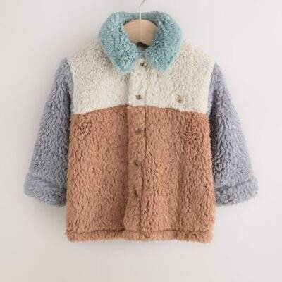 Neutral/Tan Scandi Colorblock Borg Fleece Shacket