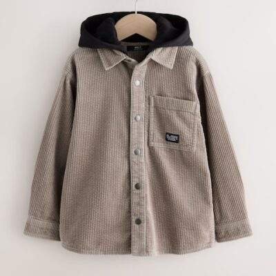 Stone Corduroy Hooded Overshirt