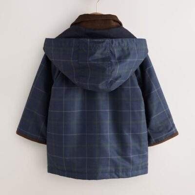 Navy Hooded Cord Collar Shower Resistant Coat