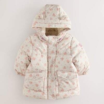 Cream Rose Shower Resistant Printed Padded Coat