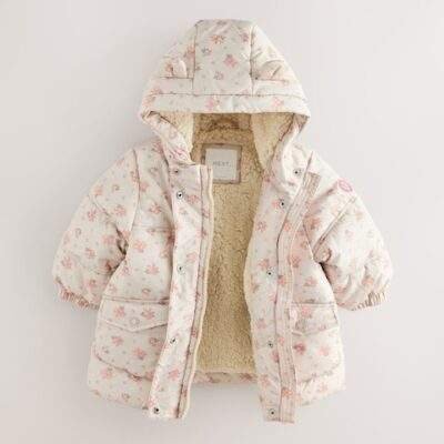 Cream Rose Shower Resistant Printed Padded Coat